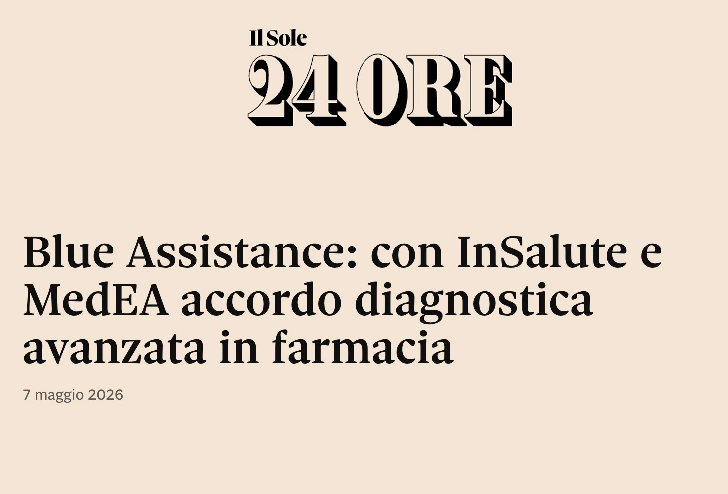 Blue Assistance: con InSalute e MedEA accordo diagnostica avanzata in farmacia